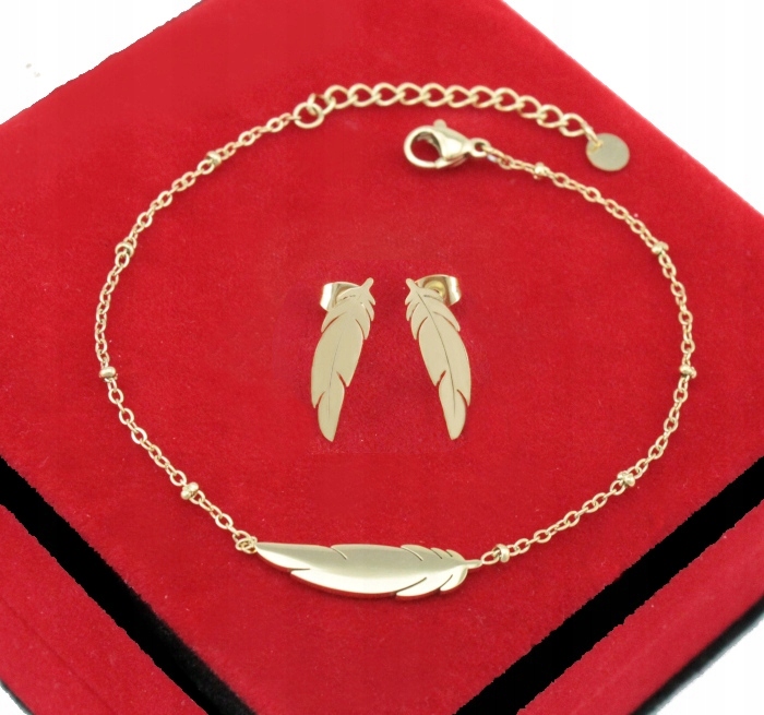 KOMPLET ZŁOTY PIÓRKA 3 cz STAL CHIRURGICZNA 316L Marka Inna marka