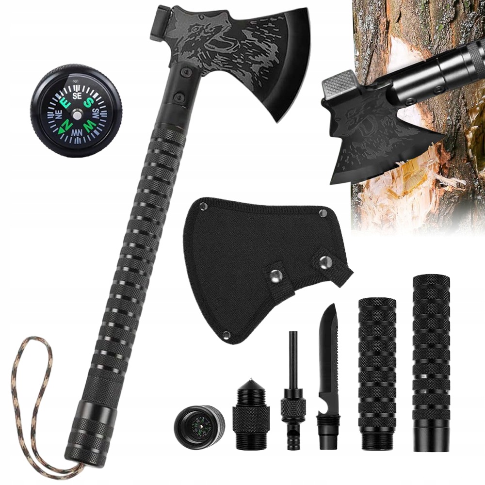 Multitool Sekera Pro Přežití 10V1 Sada Nůž Kompas Černá