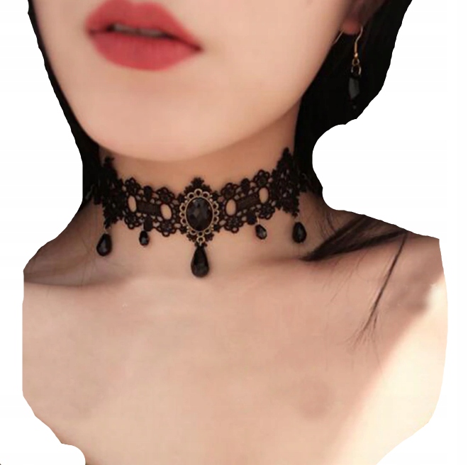 

Choker czarny, cyrkonia, koronka, materiał