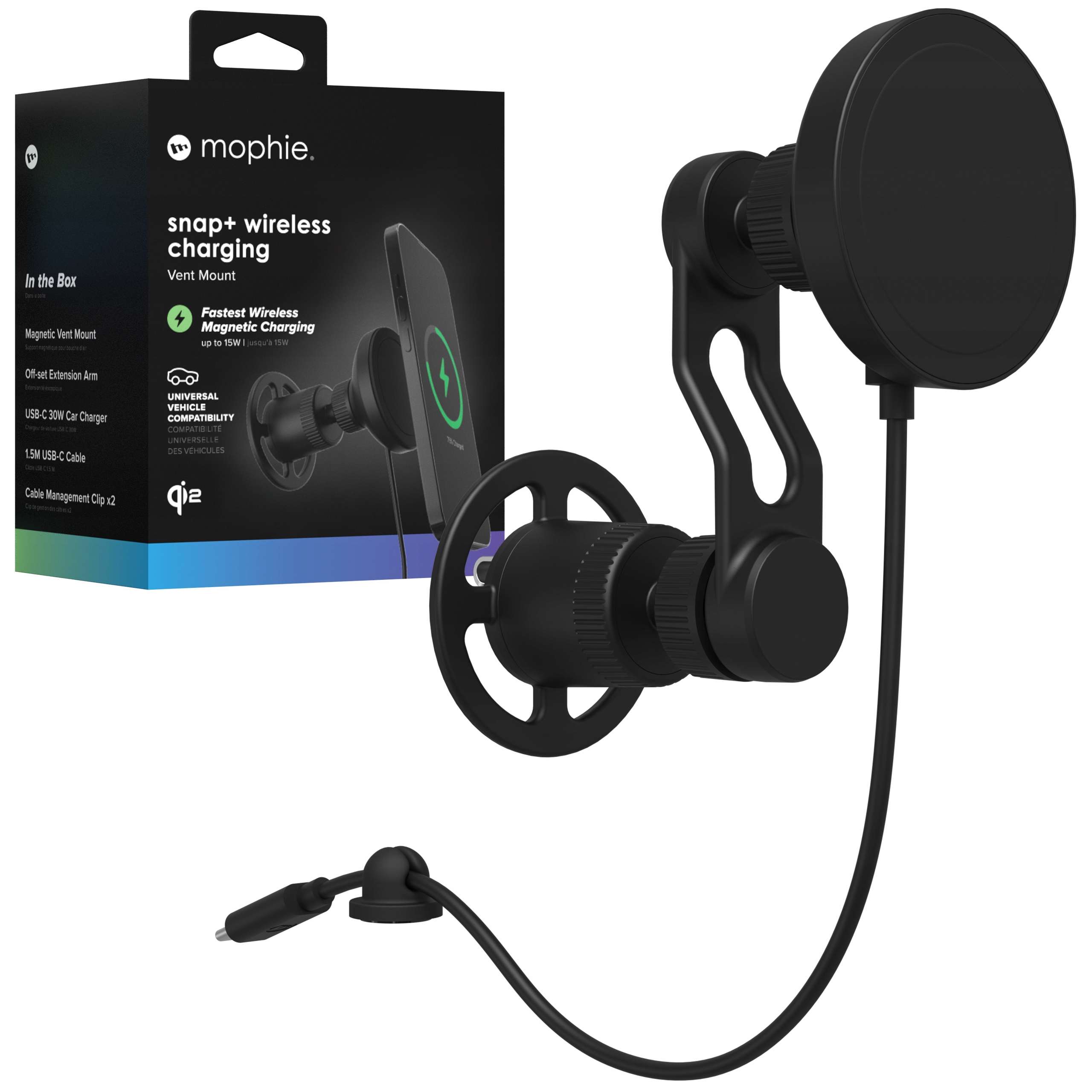 Mophie Snap+ Vent – Magnetický držák do auta s nabíjením Qi2 15W