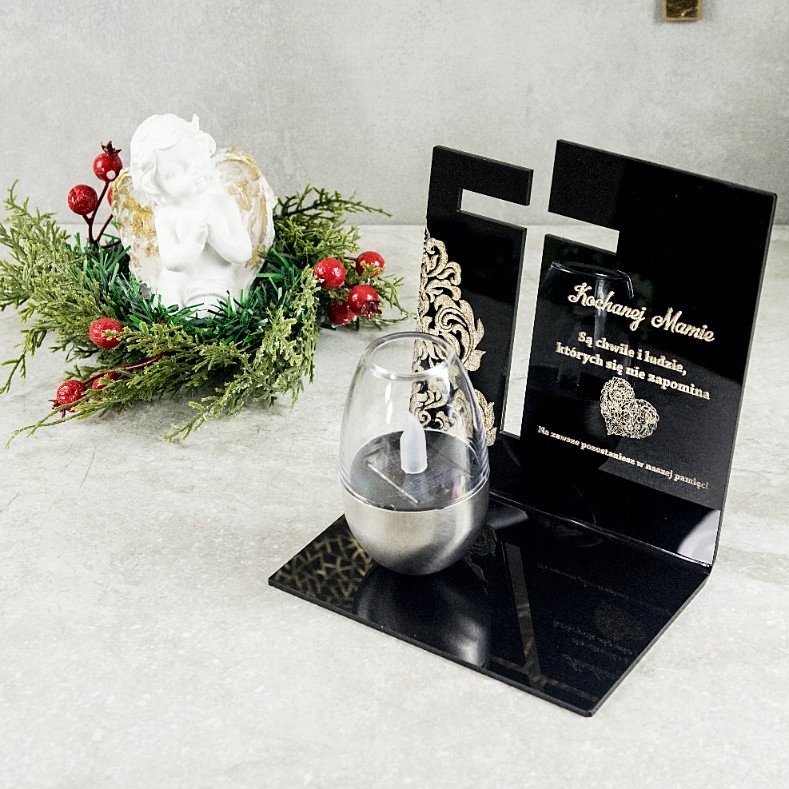 NAGROBNA PODSTAWKA POD ZNICZ SZKŁO AKRYL LAMPION Typ LED