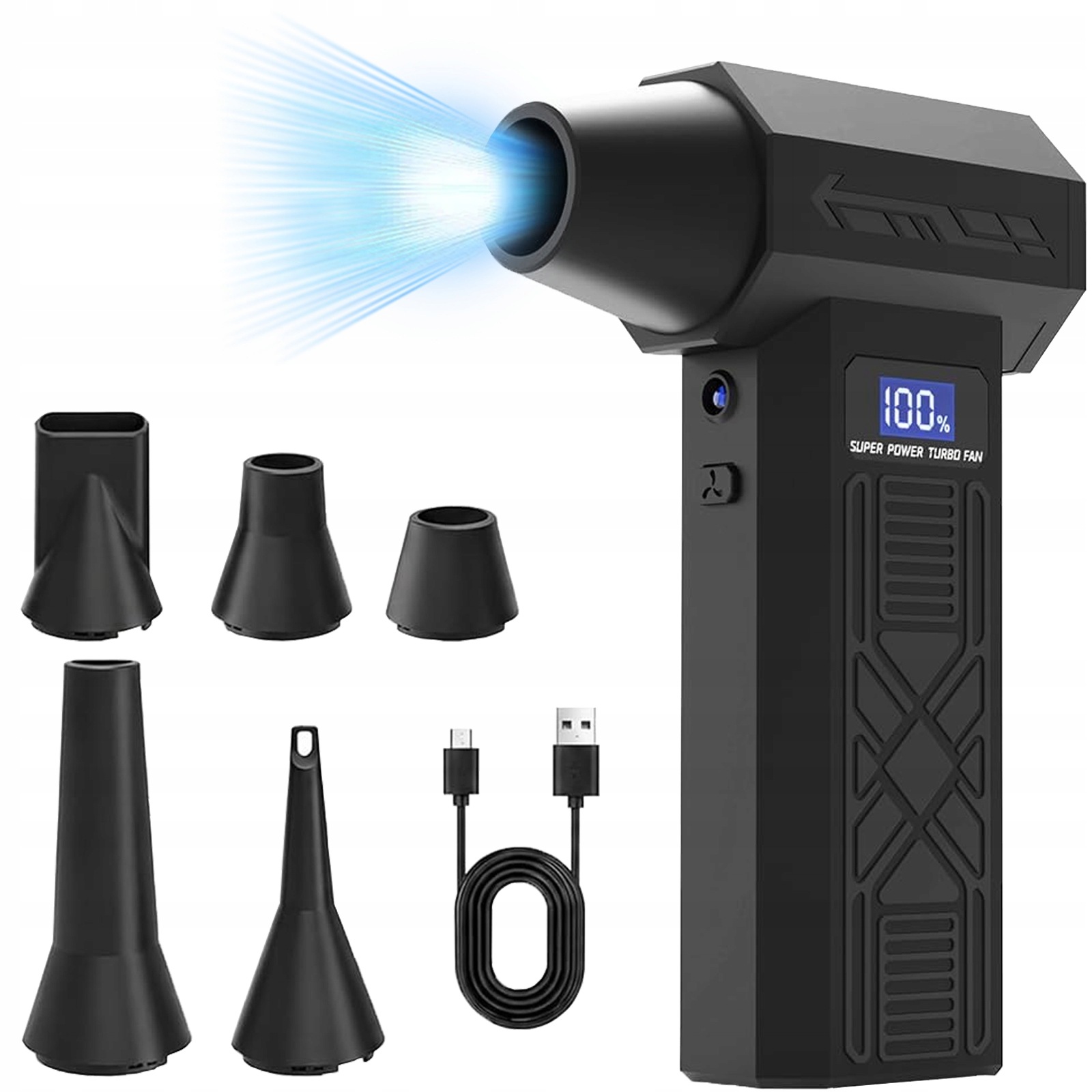 Přenosný elektrický turbo ventilátor s Usb nabíjením, 5 tryskami a Led displejem