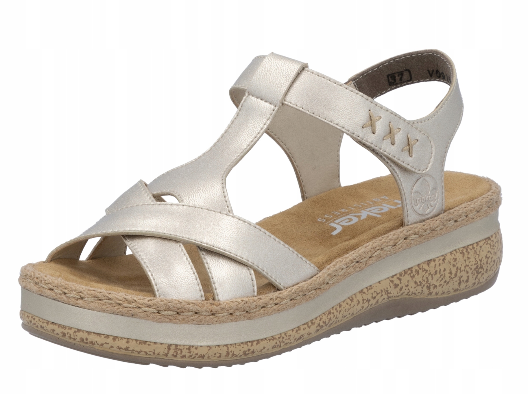 Rieker V0919-90 vel.38 zlaté kožené sandály na platformě