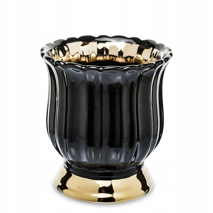 CZARNO ZŁOTA CERAMICZNA OSŁONKA NA DONICZKĘ WAZON