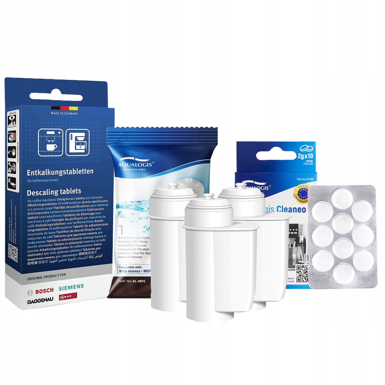 3x AL-Inte filtr pro kávovar Bosch odvápňovací tablety čisticí tablety