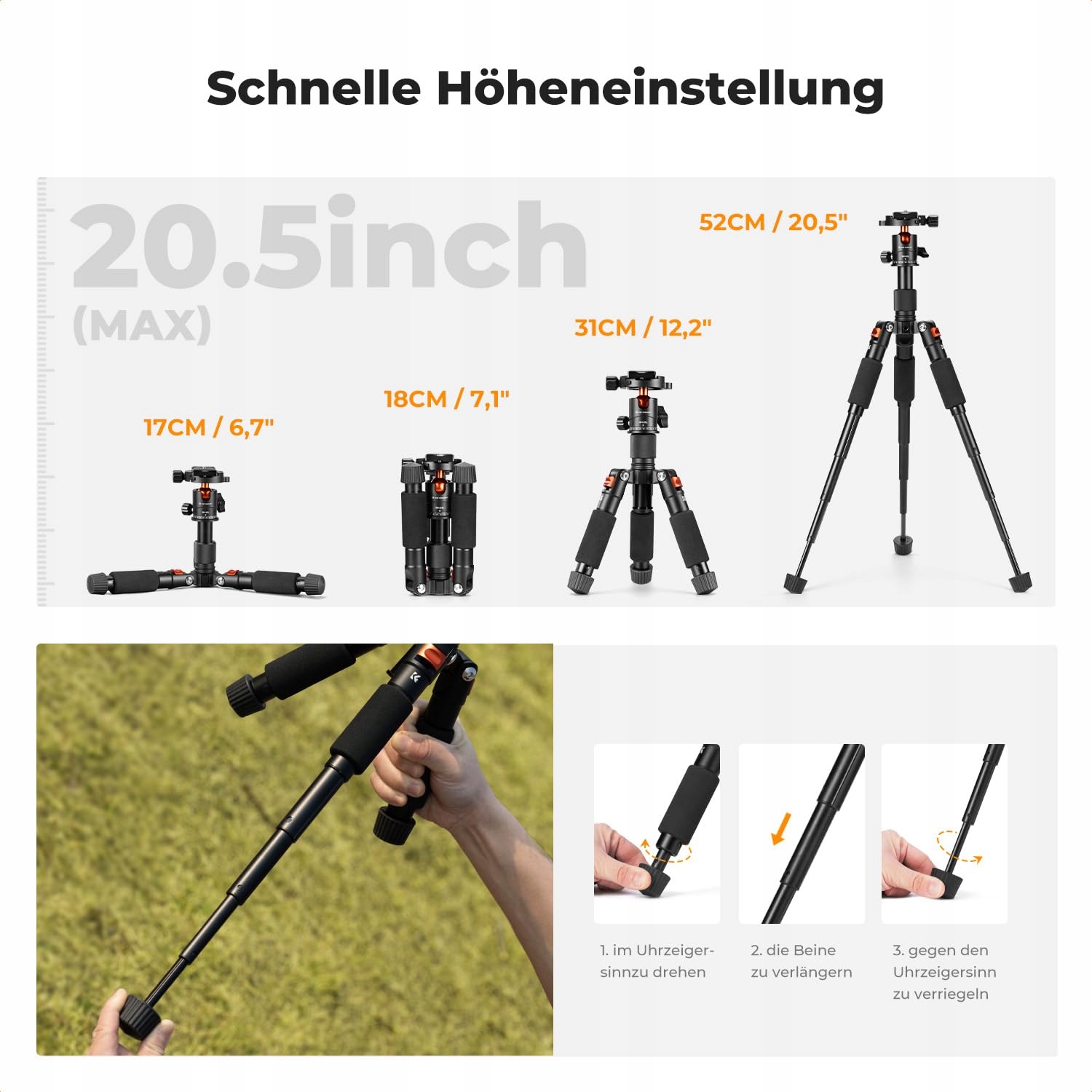 K&F CONCEPT Mini Statyw 360° Głowica, Max 6kg, do Canon Sony Nikon Fujifilm — miniatura 4