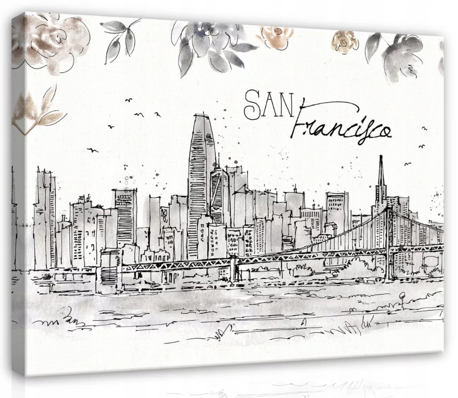 Obraz 120x80 San Francisco krajina městská skica minimalismus grafika most
