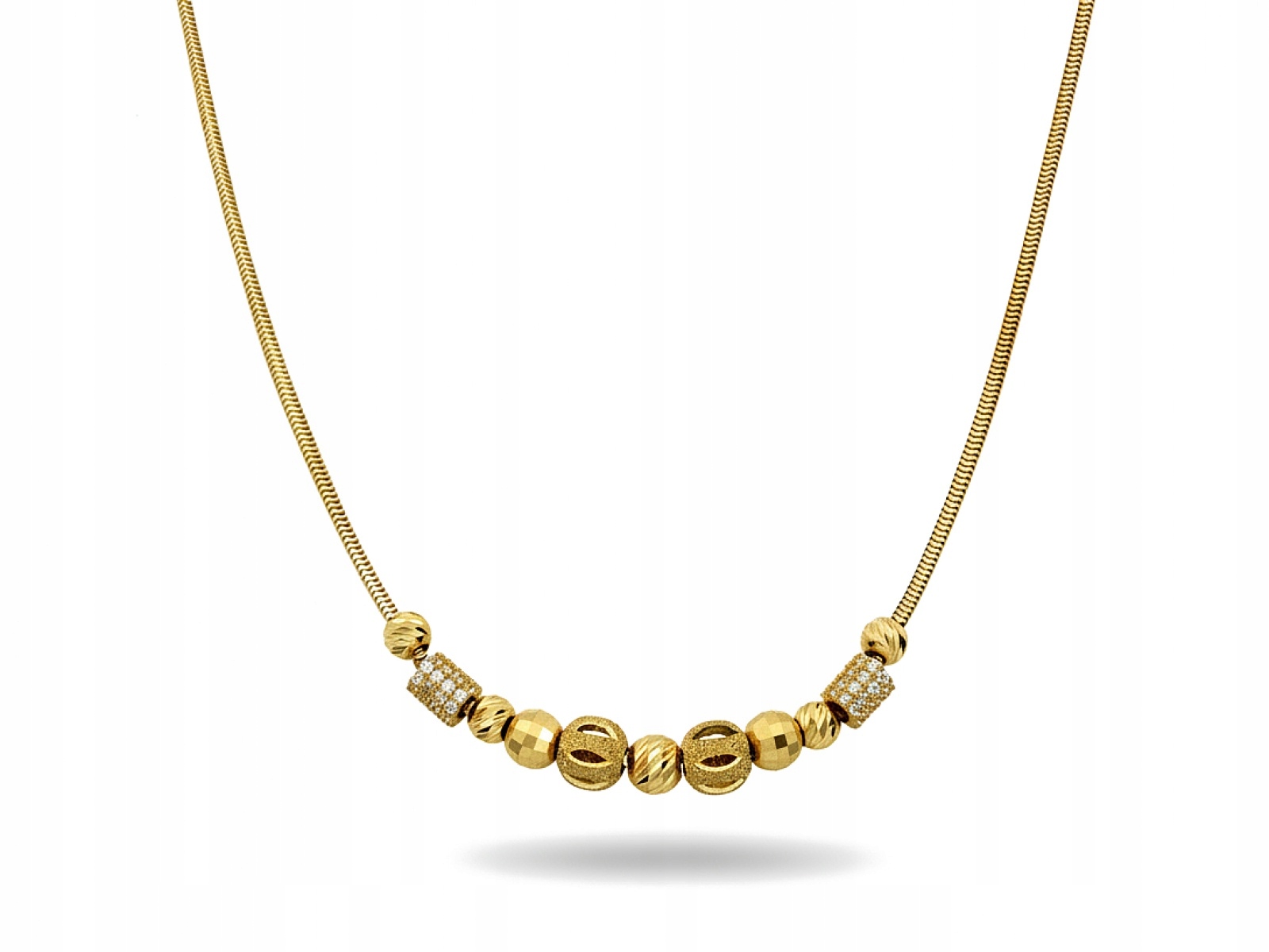 Zlatý náhrdelník 585 s diamantovými kuličkami 44 cm, přívěsky typu beads 6.98 g