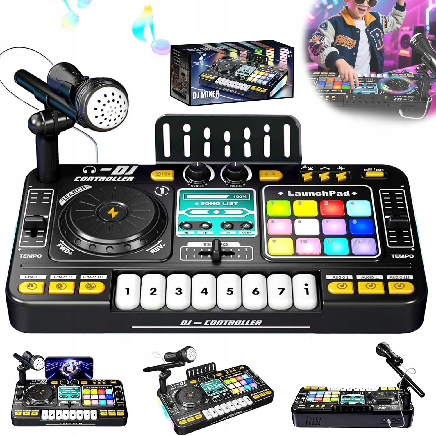 Keyboard Pianino Bluetooth Dzieci Mikrofon Konsola Mikser Dj Led