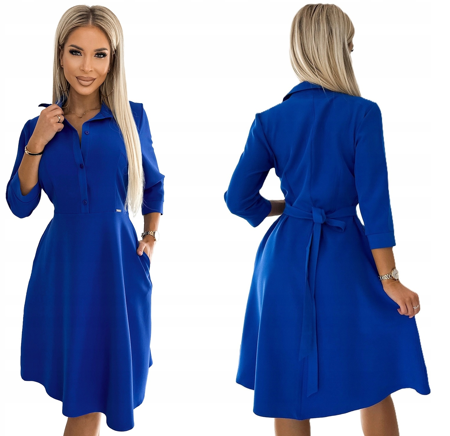 Rozkládací Košilová Šaty S Knoflíky A Límcem, Modrá, Velikost L