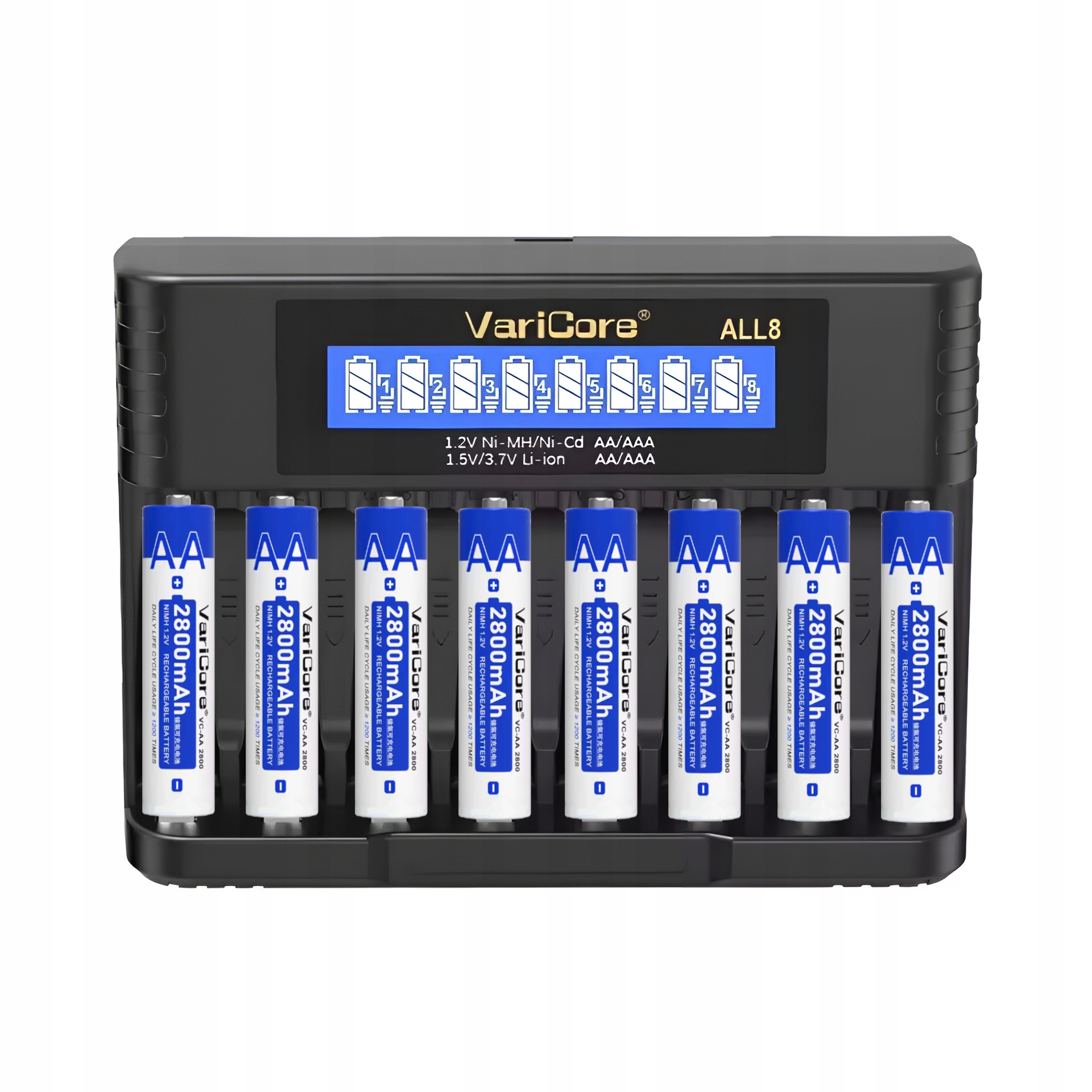 Nabíječka VariCore ALL8 Ni-MH Aa Li-ion 14500 baterie Vc-aa 2800 mAh 8ks