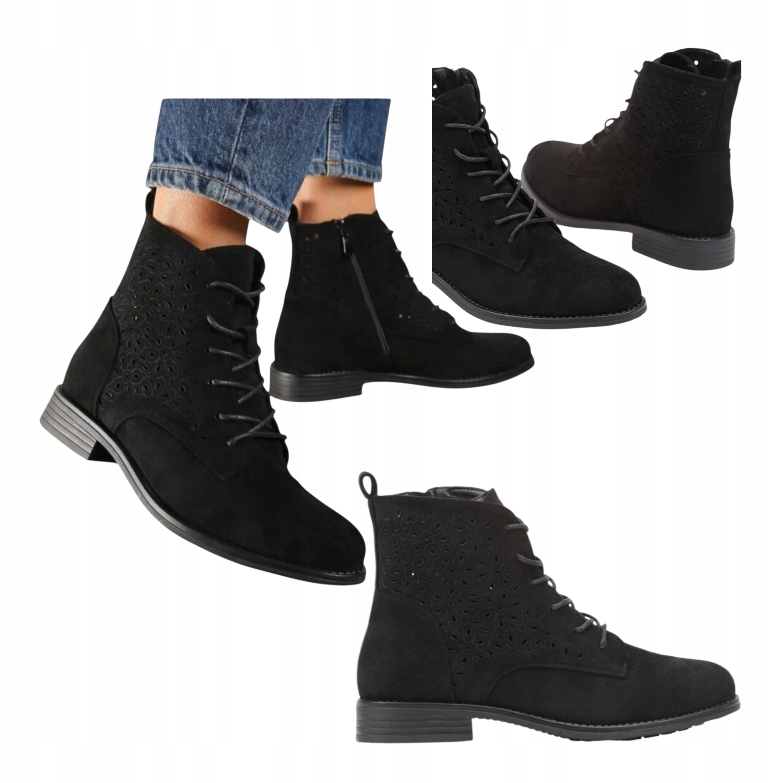 Dámské Kotníkové Boty s plochým podpatkem Klasické Semišové Letní Černé 36