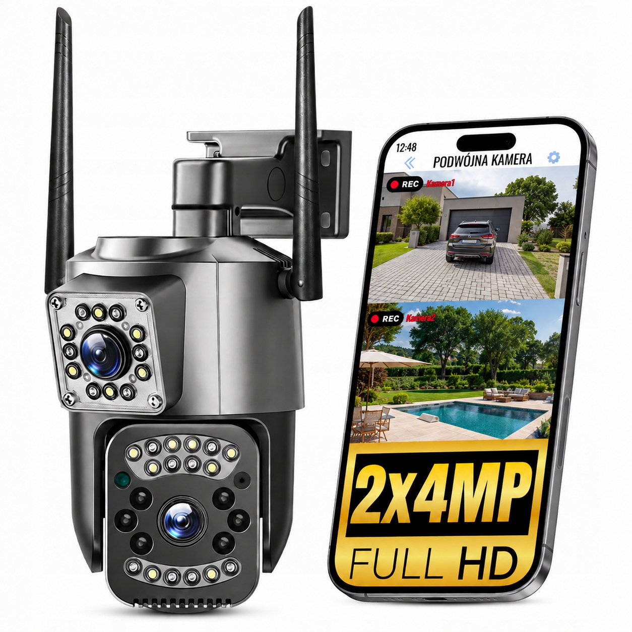 Podwójna Kamera Ip Gsm Smart Obrotowa 2×4MPX Na Kartę Sim 4G 5G Lte Audio
