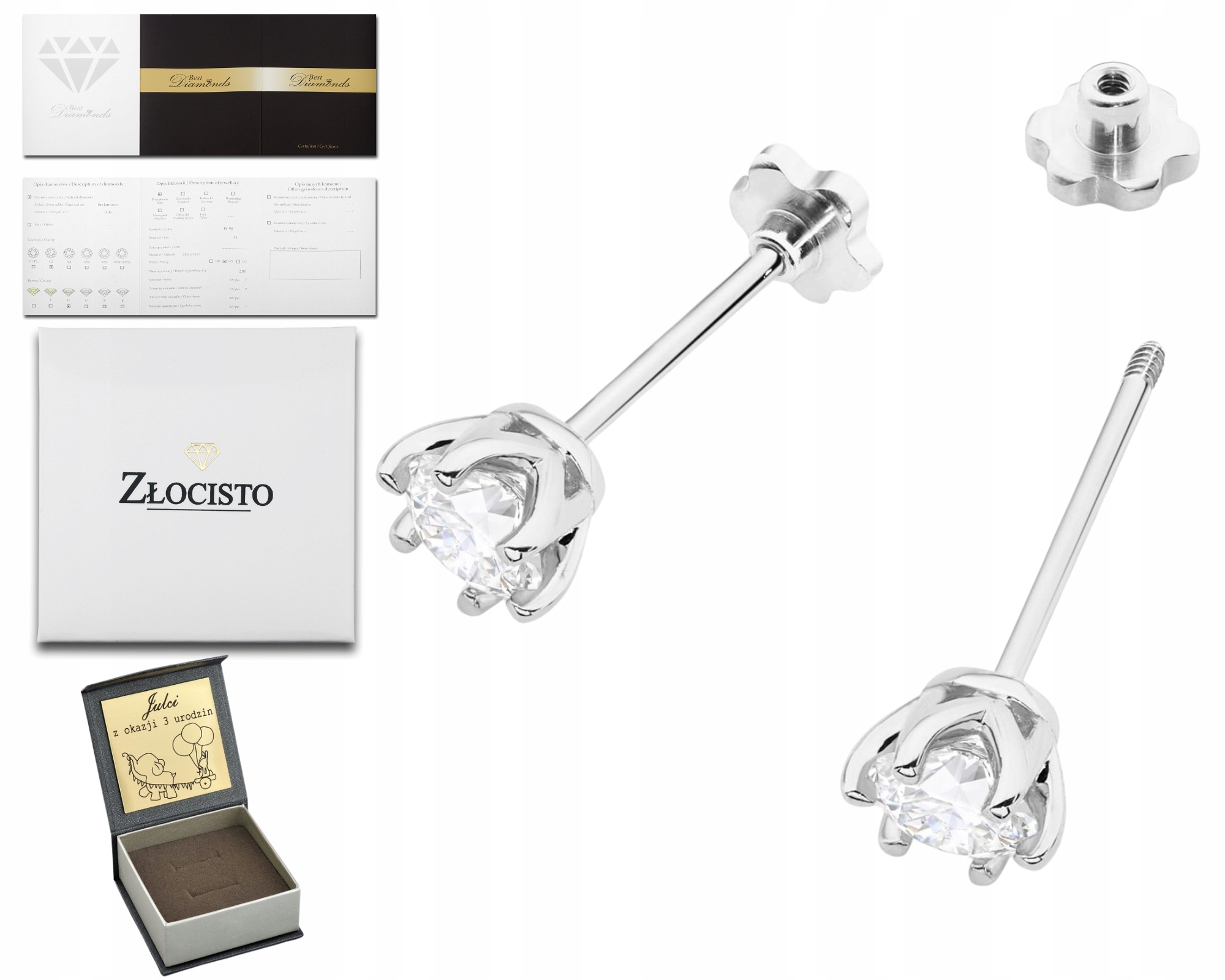 Náušnice Z Bílého Zlata 585, Brilianty, Laboratoriálské Diamanty, Šroubovací Pízedek, Dárek