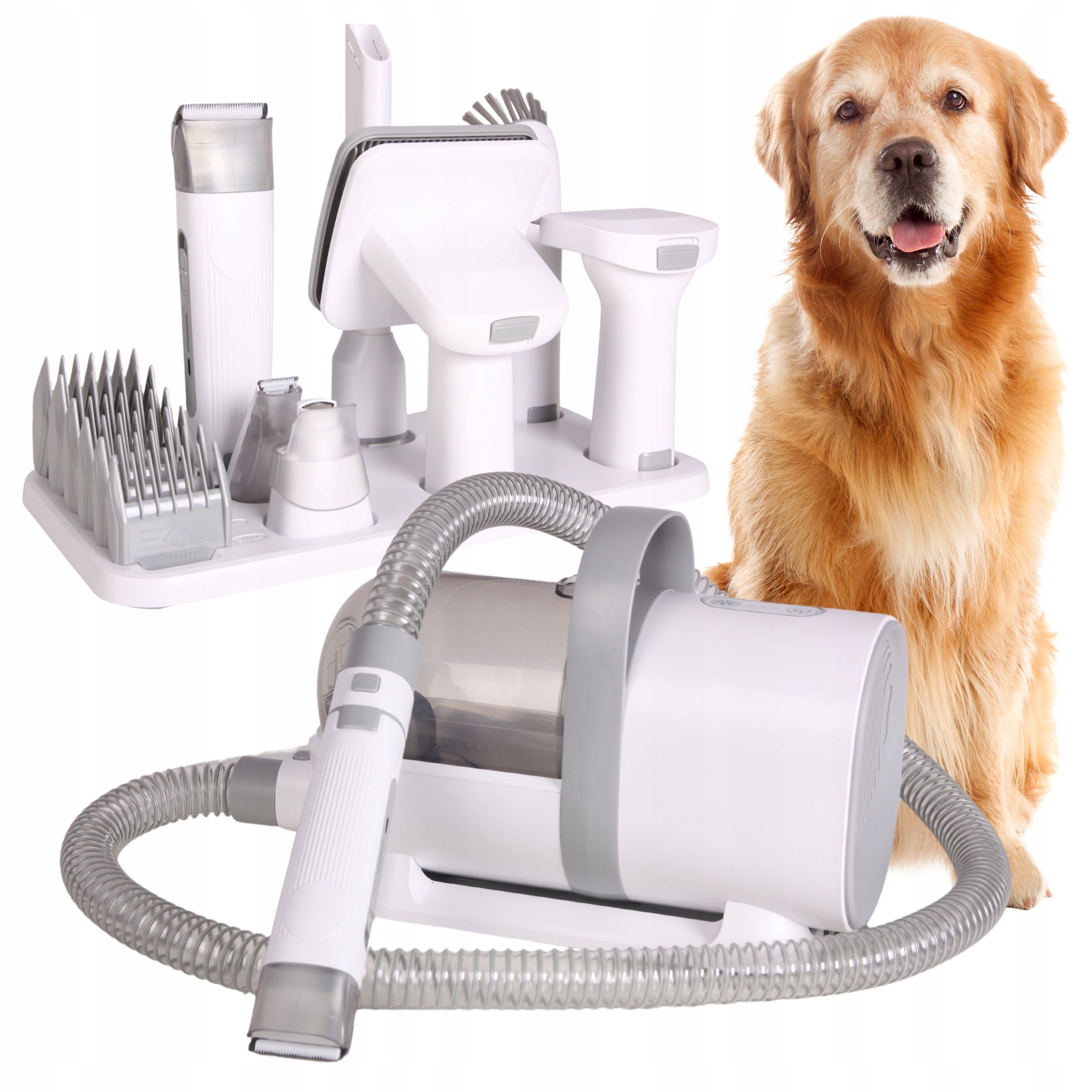 Levně Stroj na stříhání psů a koček s vysavačem, sada pro péči o psy 8v1