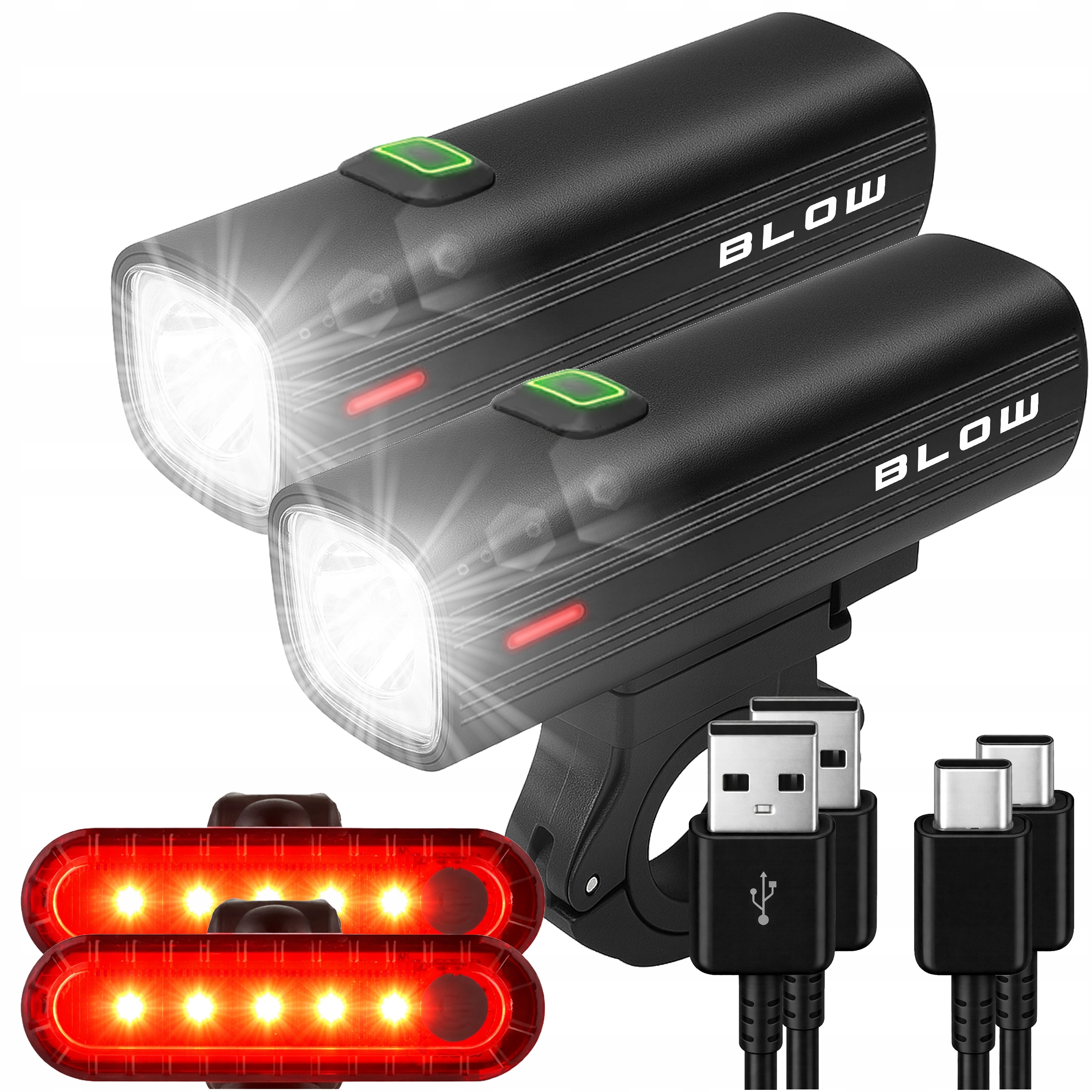 2x Světlo Na Kolo Přední Kovové Usb 1000 LM Powerbank 4800 mAH Zadní
