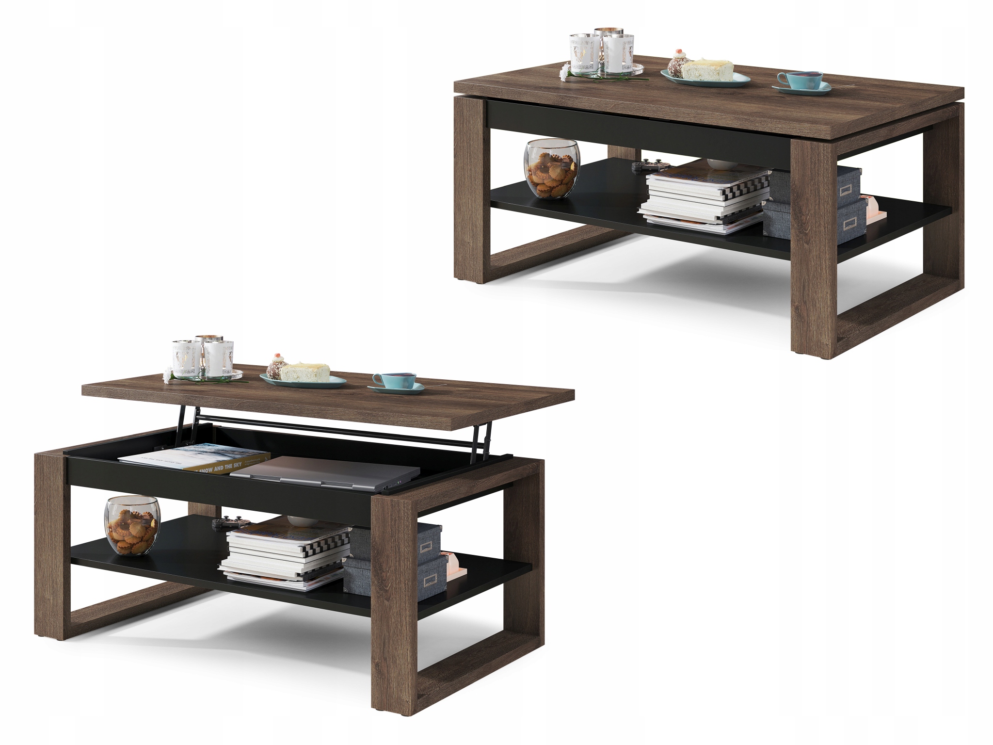 

Nuo Dąb Brązowy/Czarny Ława Stolik Podnoszony