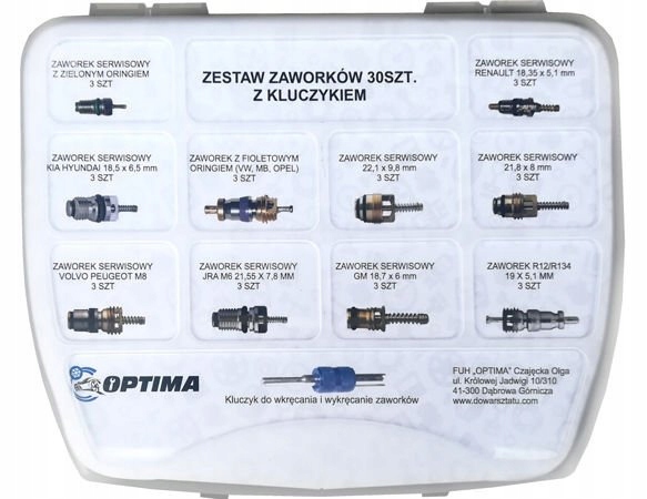 ZAWORKI DO KLIMATYZACJI 10 RODZAJÓW 30 szt Kod producenta OPT.VC_ASST30