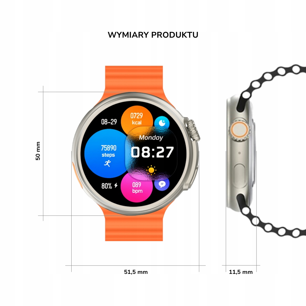 Smartwatch Zegarek Metal AMOLED menu PL Rozmowy EKG Android iOS + 2 paski Obsługa ładowania bezprzewodowego tak