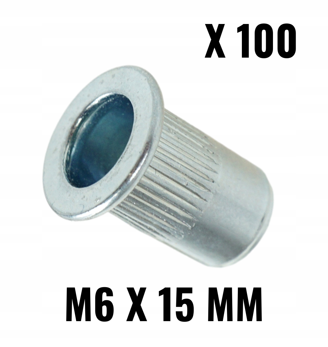 100 x Nitonakrętka z kołnierzem ryflowana M6x15 mm