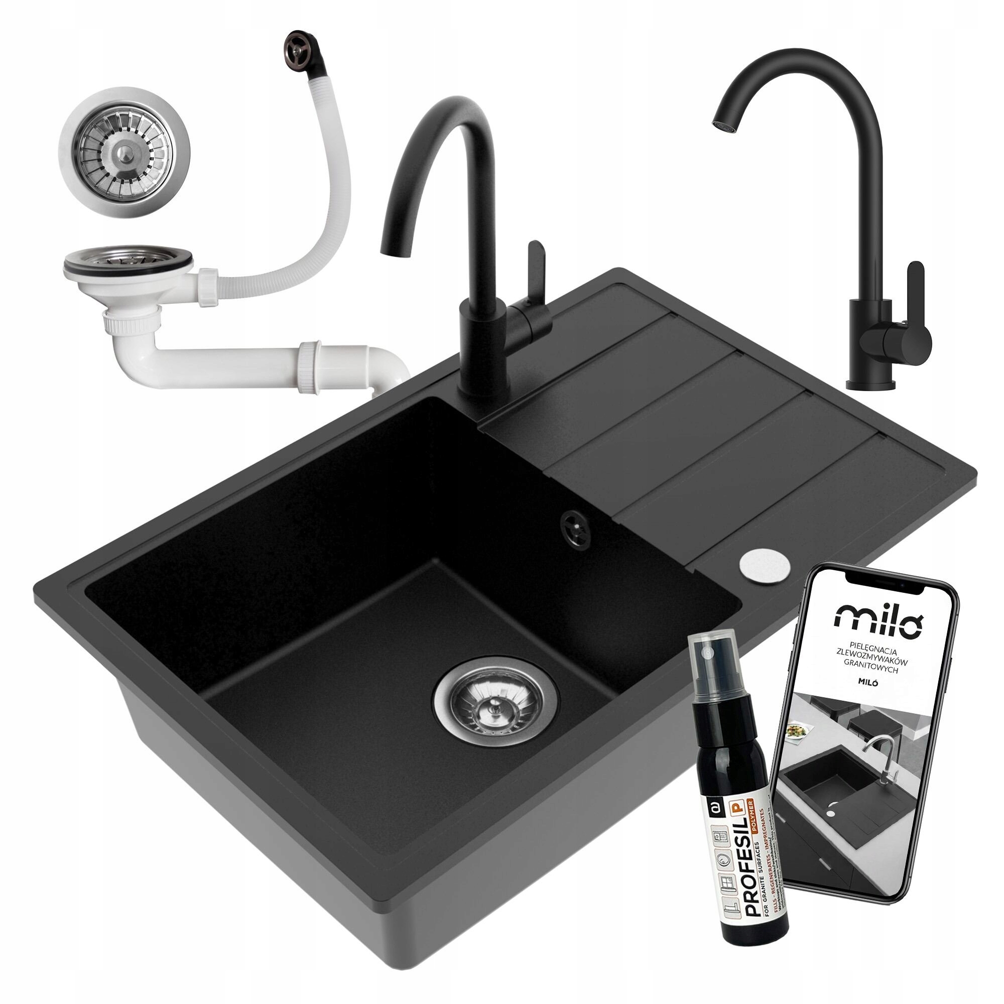 Granitový Drez Jednokomorový Metro Súprava Batéria Sifón Veľká Komora