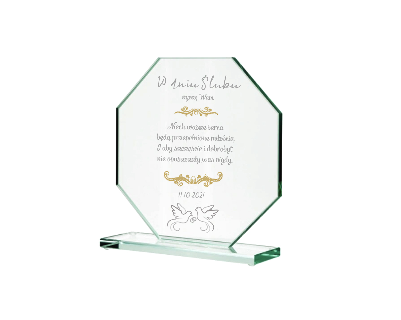 Skleněná soška s gravírováním 15 cm stříbro