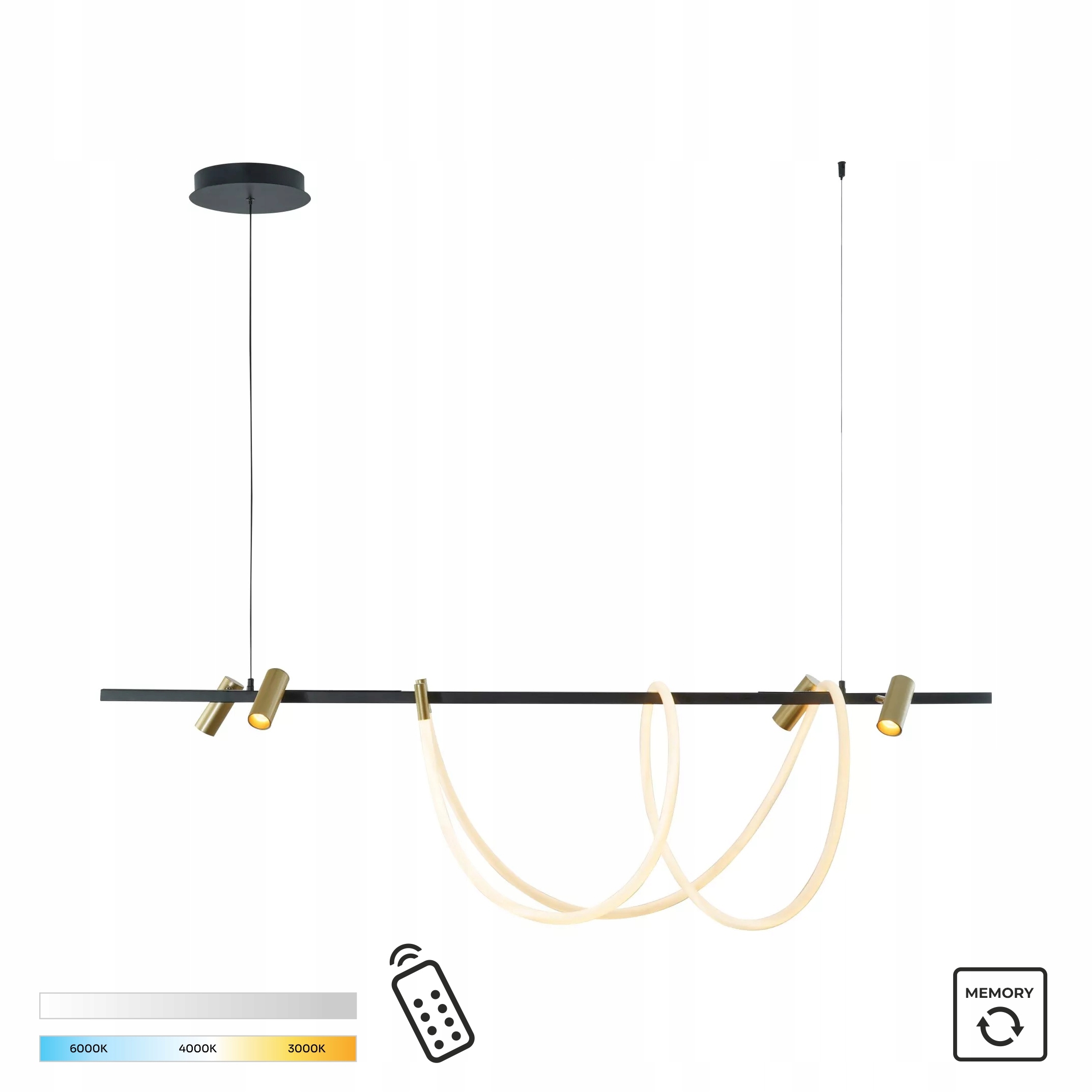 Zuma Line Balbo Led závesná lampa 60W čierna, zlaté reflektory