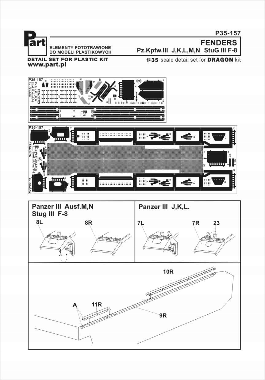 Part P35-157 1/35 StuG III Ausf.F-8 blatníky (Dragon)
