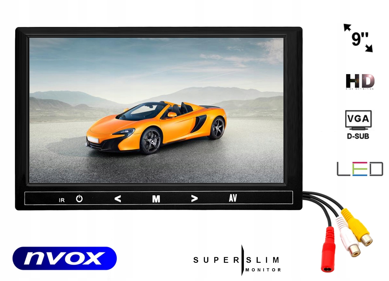 MONITOR LCD 9" CALI LED HD VGA HDMI AV 12V 230V