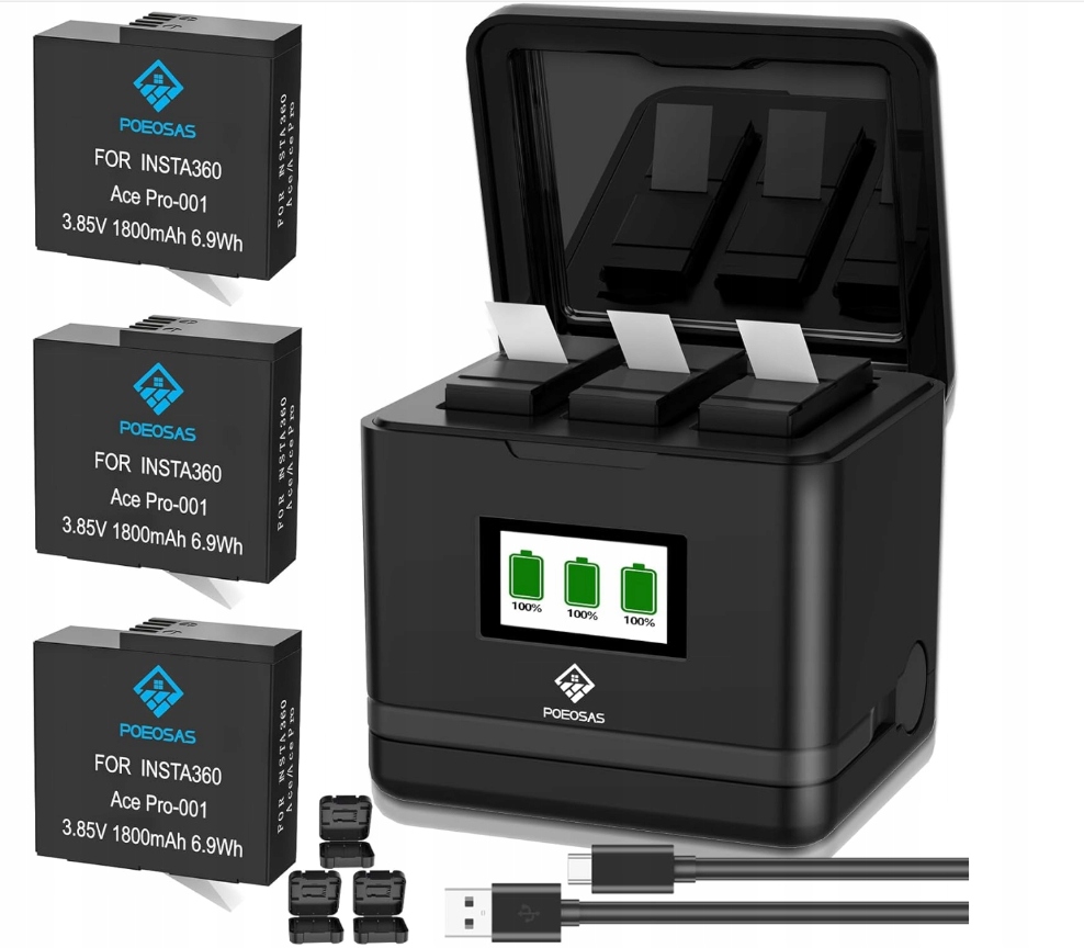 3x Akumulátor Poeosas s Usb-c nabíječkou