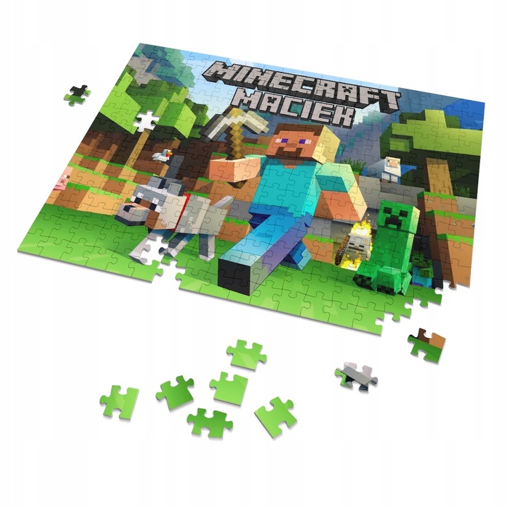 Puzzle + IMIĘ + pudełko MINECRAFT A4 70 el