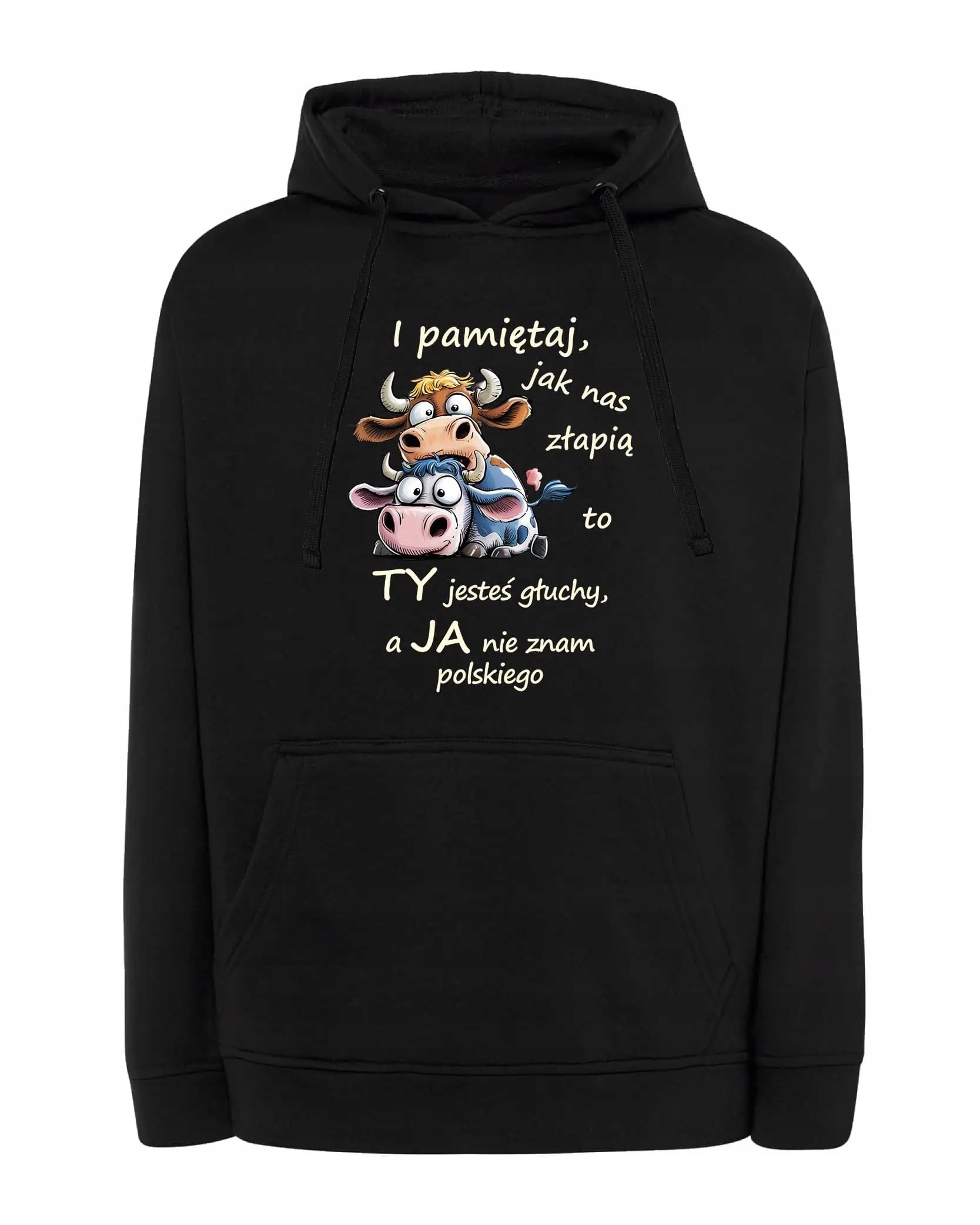 Mikina s kapucí Krávy Vtipný Text Černá L