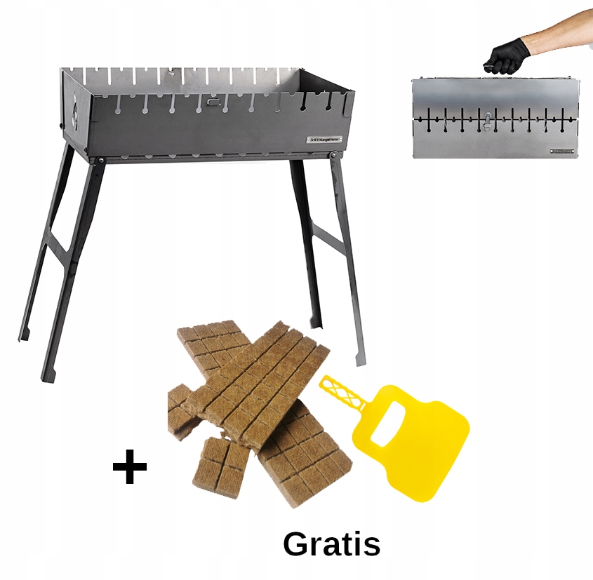 2 mm-Mangal Grill Kufr na 10 špízů Uhlíkový Skládací Kov+Bonus