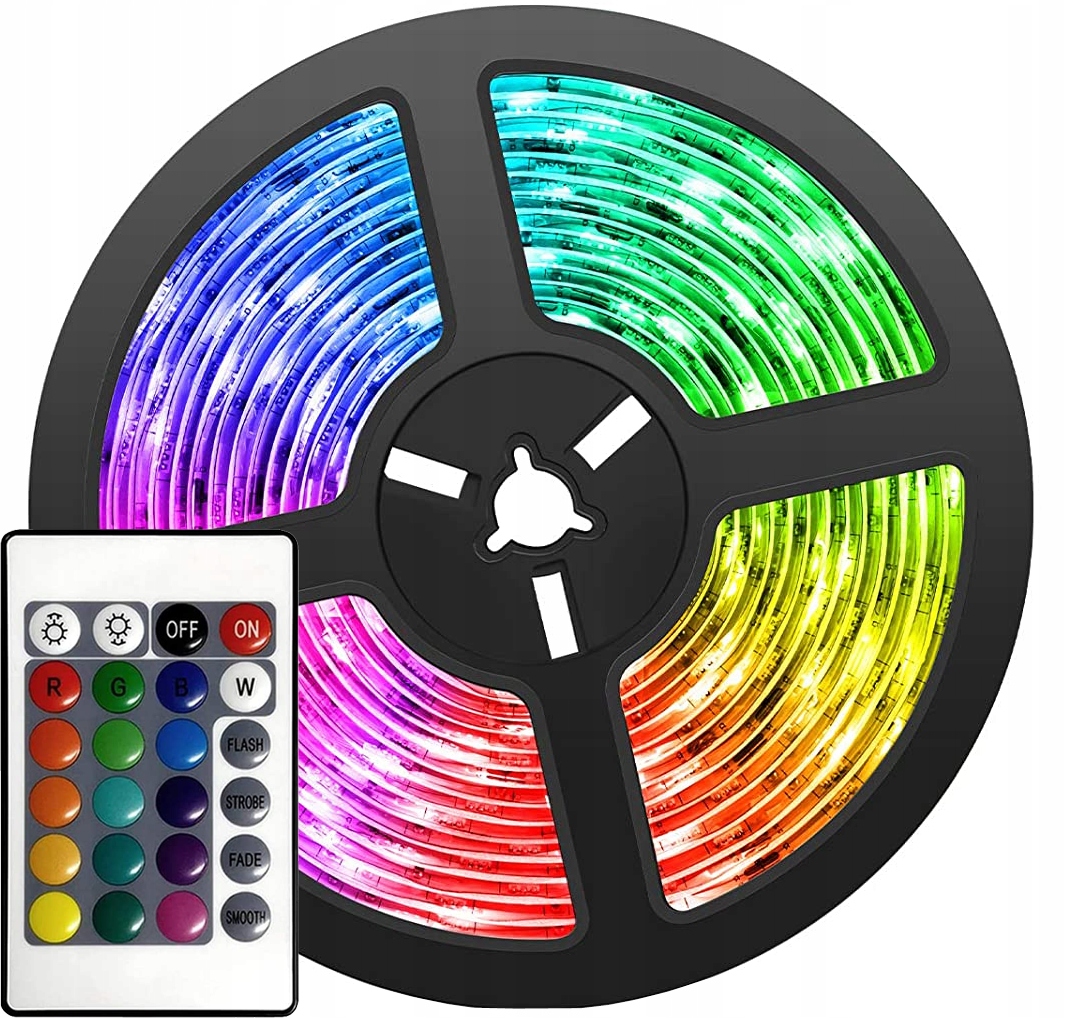 TAŚMA LED RGB KOLOROWA GOTOWY ZESTAW Z PILOTEM 5M (RGB65) • Cena ...