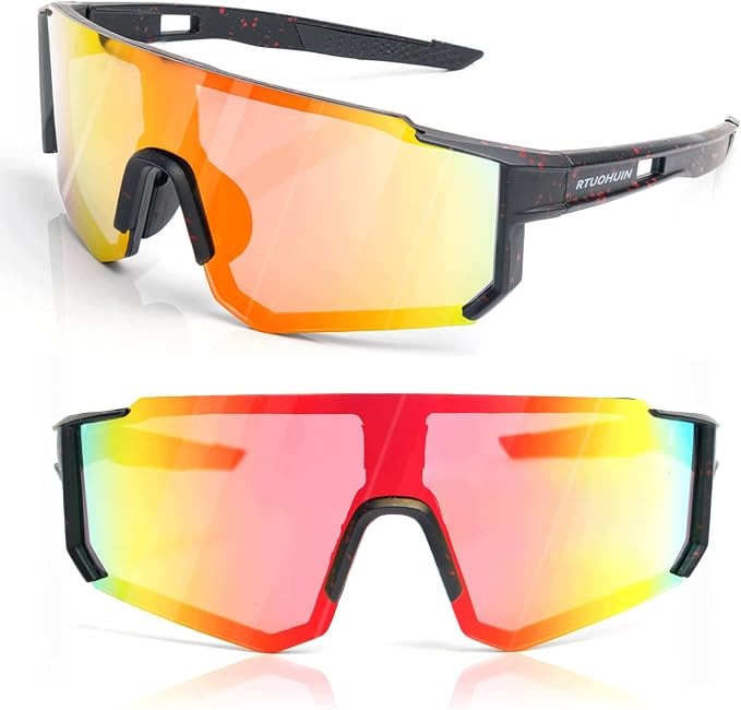 Okulary sportowe rowerowe UV400 polaryzacyjne TR90 czarno-pomarańczowe