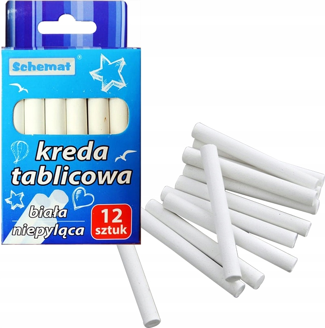 Kreda tablicowa niepylaca biała do rysowania dla dzieci 12 szt. Schemat