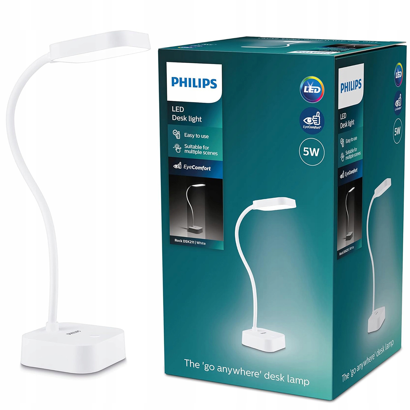 Školní stolní lampa Noční Led 5W 5000K stmívatelná Usb bílá Philips