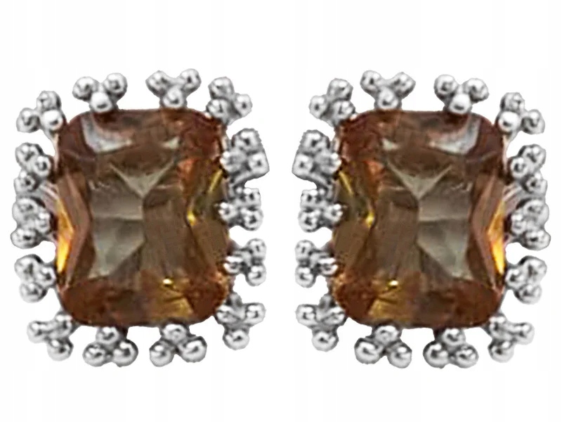 Stříbrné náušnice 925, elegantní vzor s hnědým zirkonem, lesklý kámen