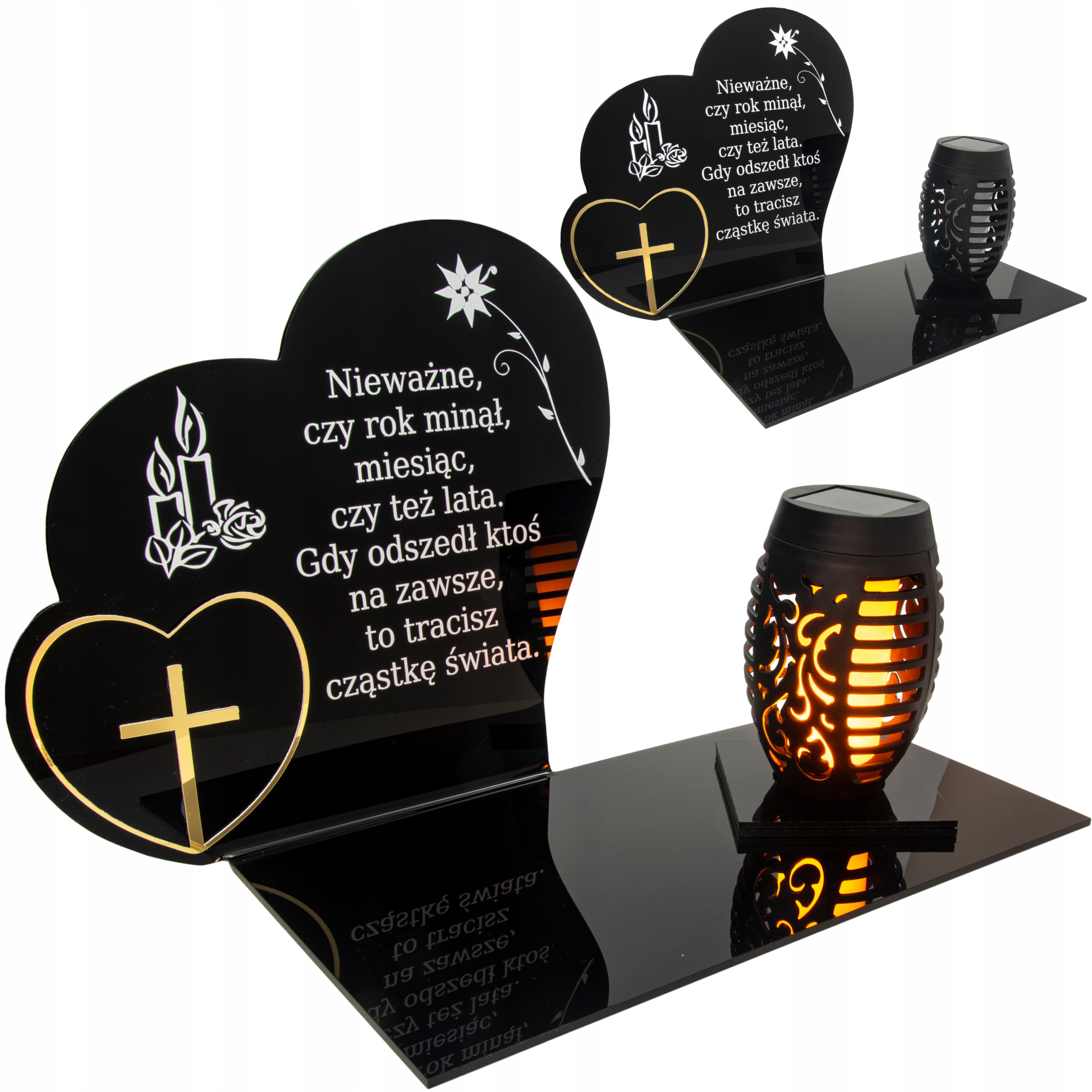 SOLARNY ZNICZ LED STATUETKA SERCE NA CMENTARZ GRÓB DUŻA