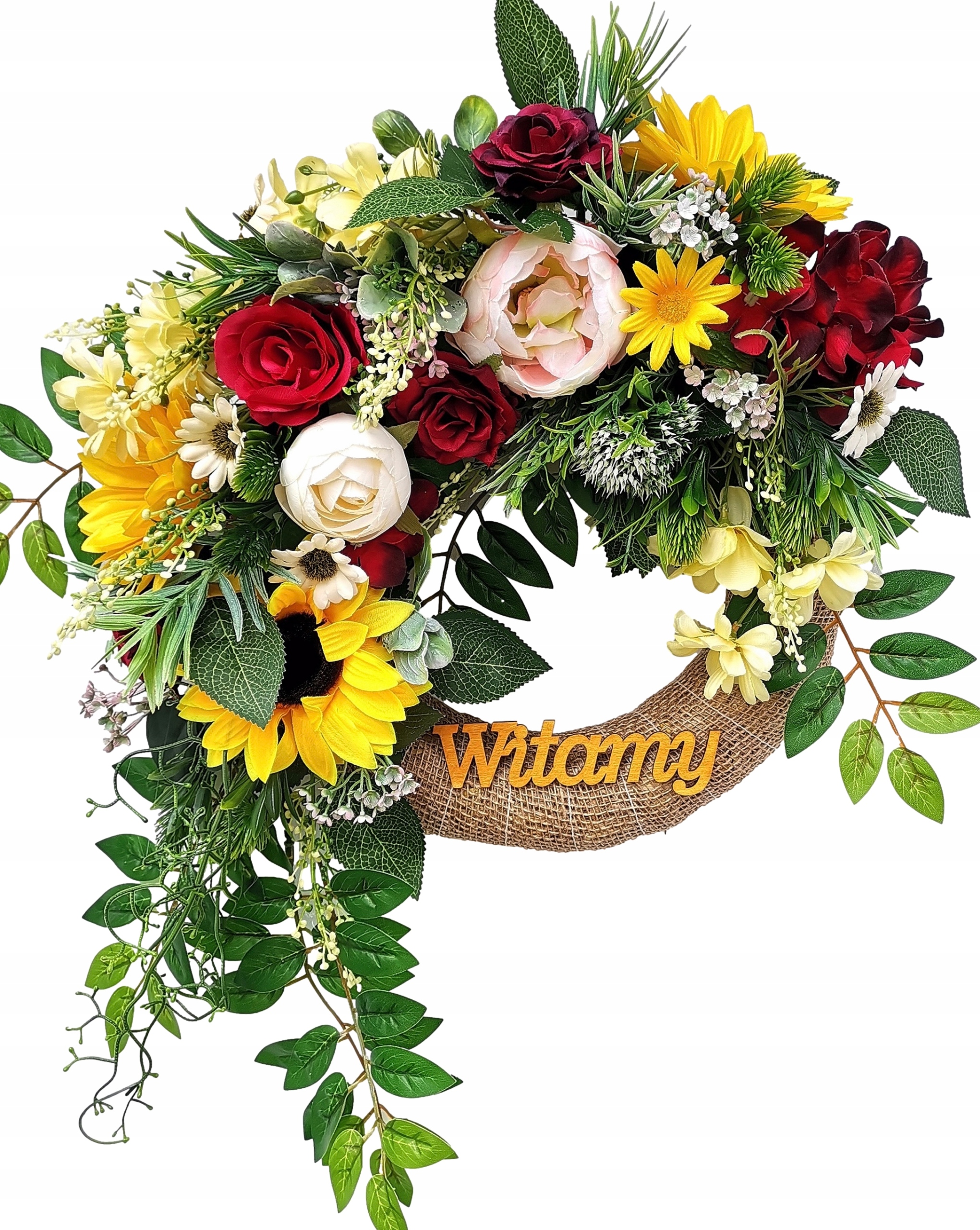 

Wianek wiosenny Witamy na drzwi czerwony duży 40cm