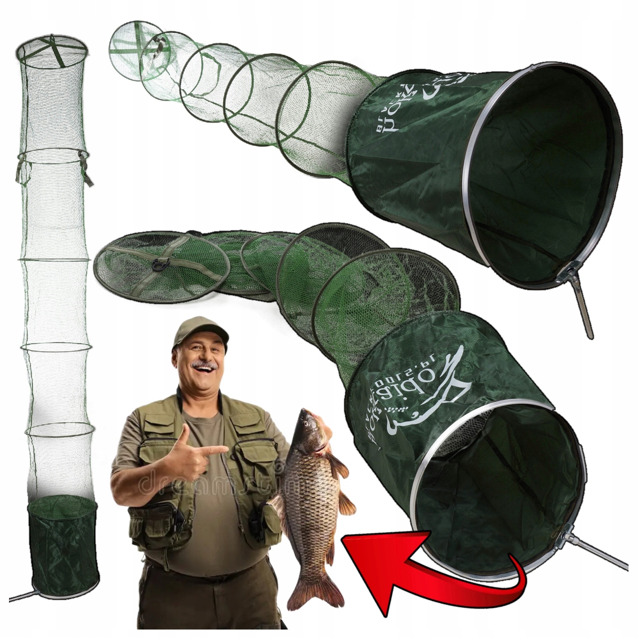 Siatka Wędkarska Gumowa Wyczynowa 3M 40CM Składana Długa Sztyca +pokr Ryb