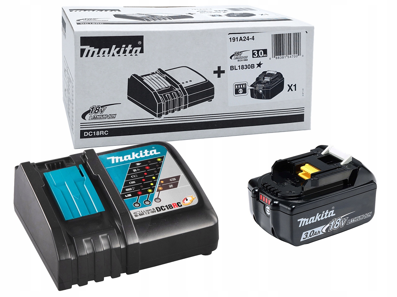 Makita Akumulator BL1830B 3,0Ah ładowarka DC18RC zestaw zasilający 191A24-4