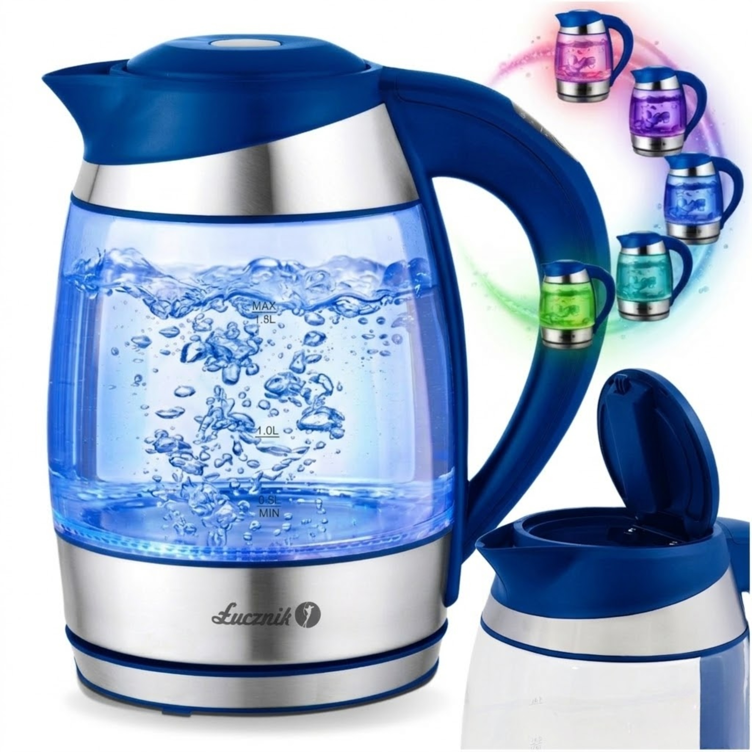 Czajnik elektryczny szklany z regulacją temperatury Łucznik Led 1,8L 2200W