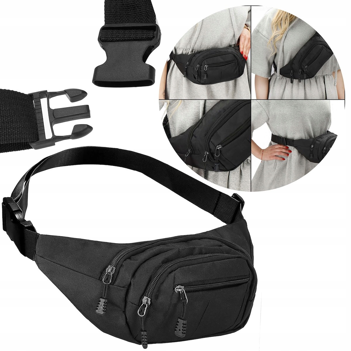 SASZETKA NERKA MĘSKA DAMSKA POJEMNA BIODRÓWKA SPORTOWA BIODROWA CZARNA Model SASZETKA NERKA BIODRÓWKA