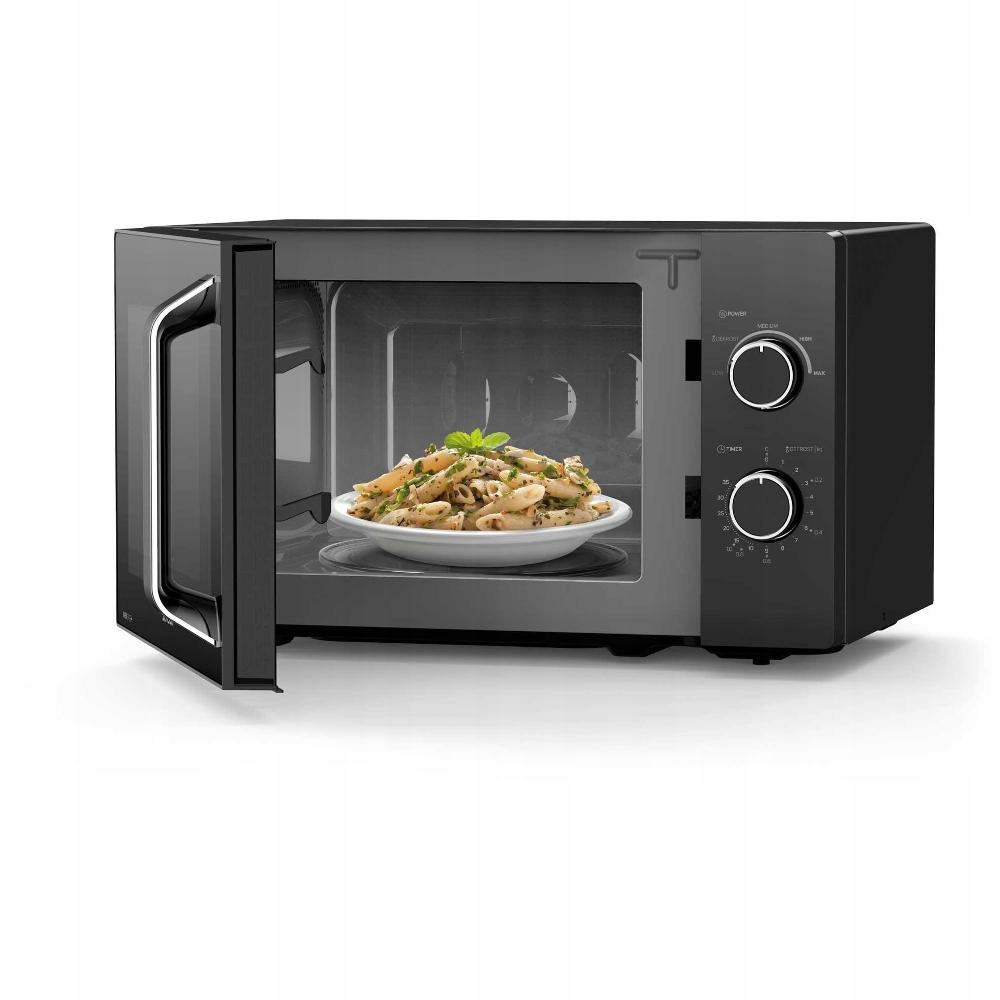 Mikrofalówka Czarna Proste sterowanie pokrętłami Rozmrażanie Timer 20 L