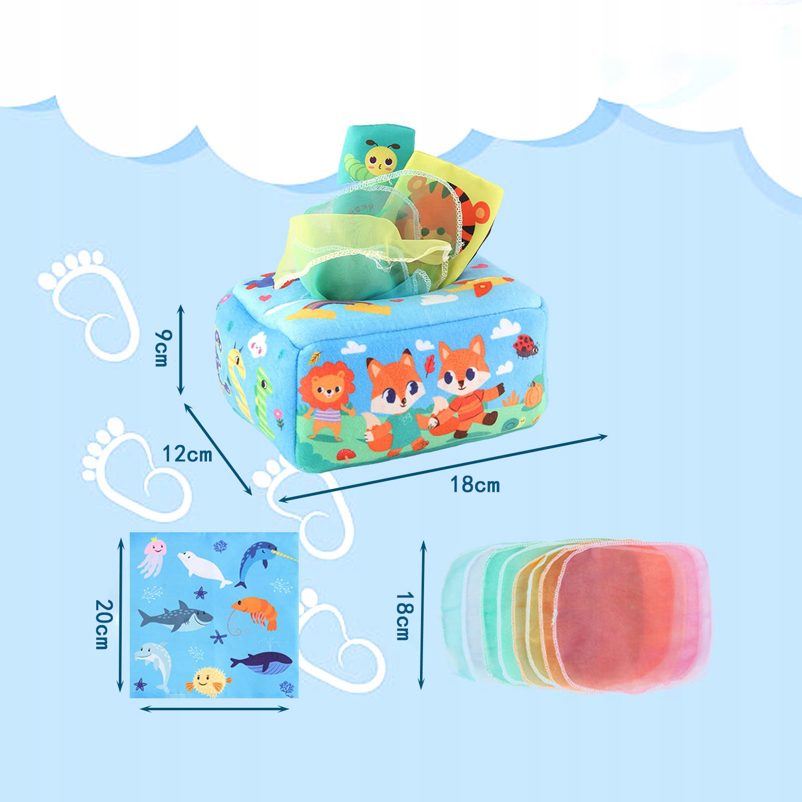 SORTER PUDEŁKO Z CHUSTECZKAMI ZWIERZĄTKA PLUSZOWE MONTESSORI SENSORYCZNE Stan opakowania oryginalne