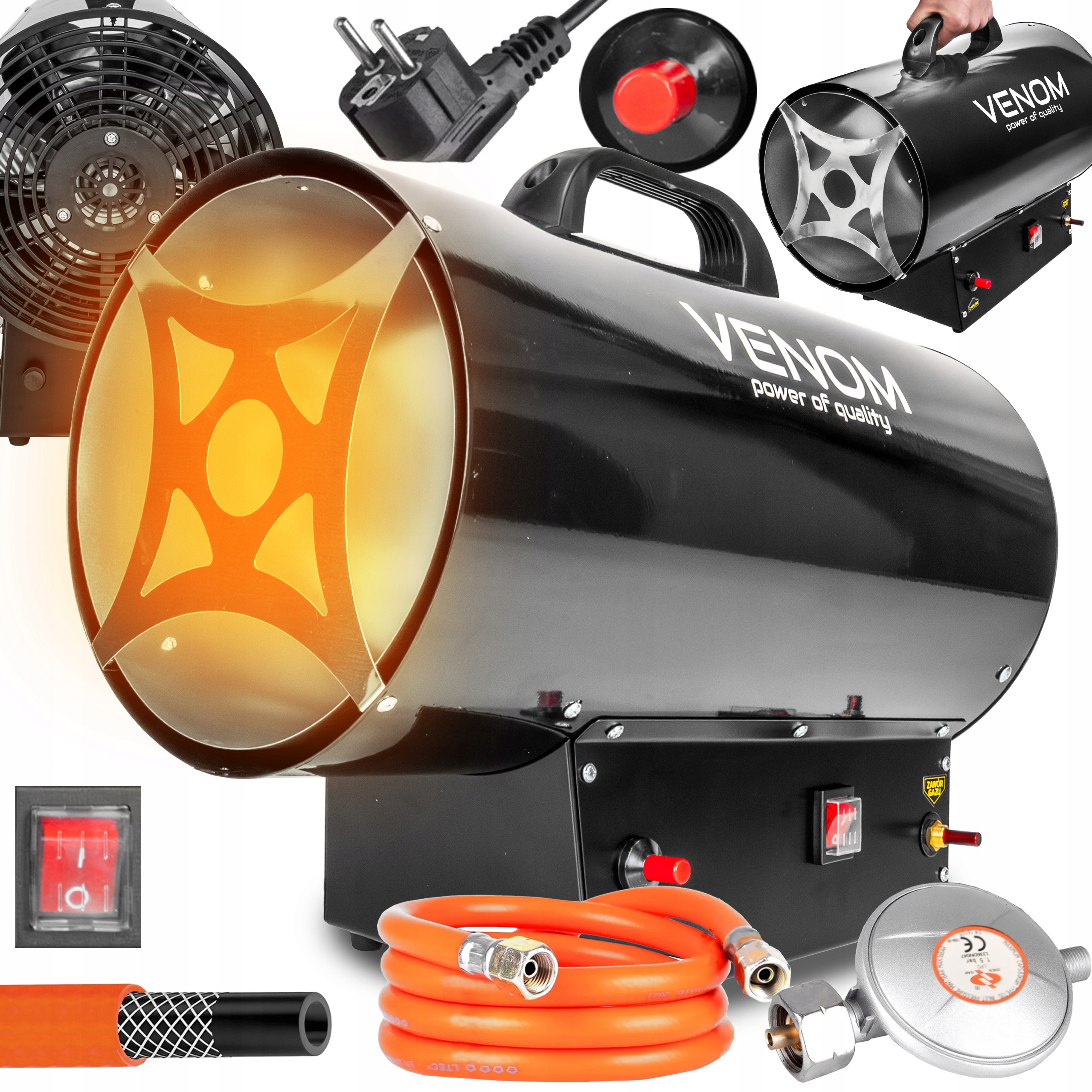 Plynový Ohřívač Dmychadla Velký Výkon 50 kW Na Lahve Radiátor Hadice Reduktor