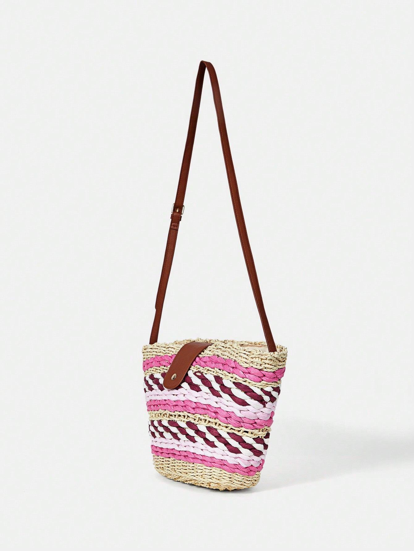 KOLOROWA TOREBKA NA RAMIĘ SŁOMIANA KOSZYCZEK SHEIN Wielkość mała (nie mieszcząca A4)