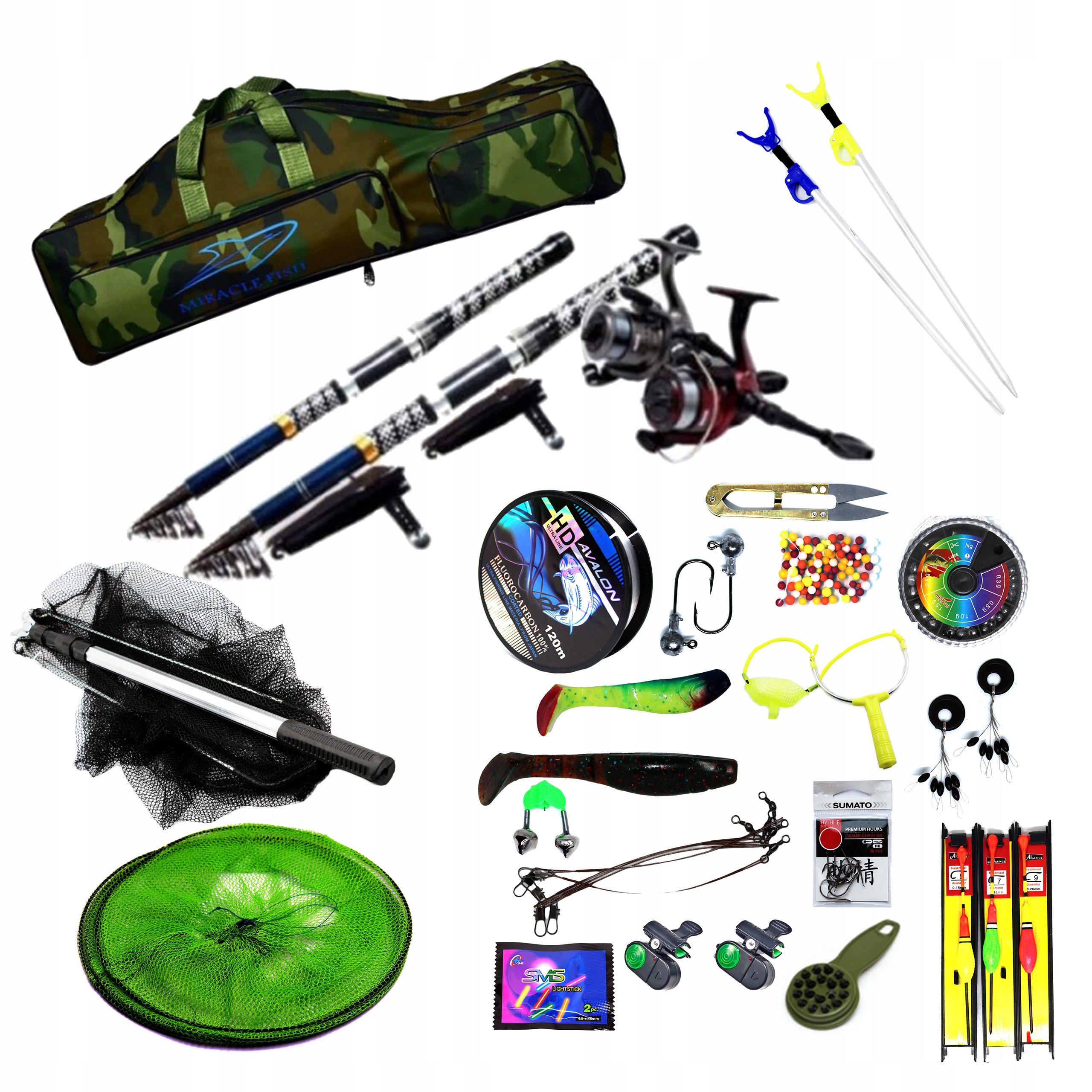 Podwójny Zestaw Wędkarski 2,1m 3,6m Kompletny Wędki kołowr