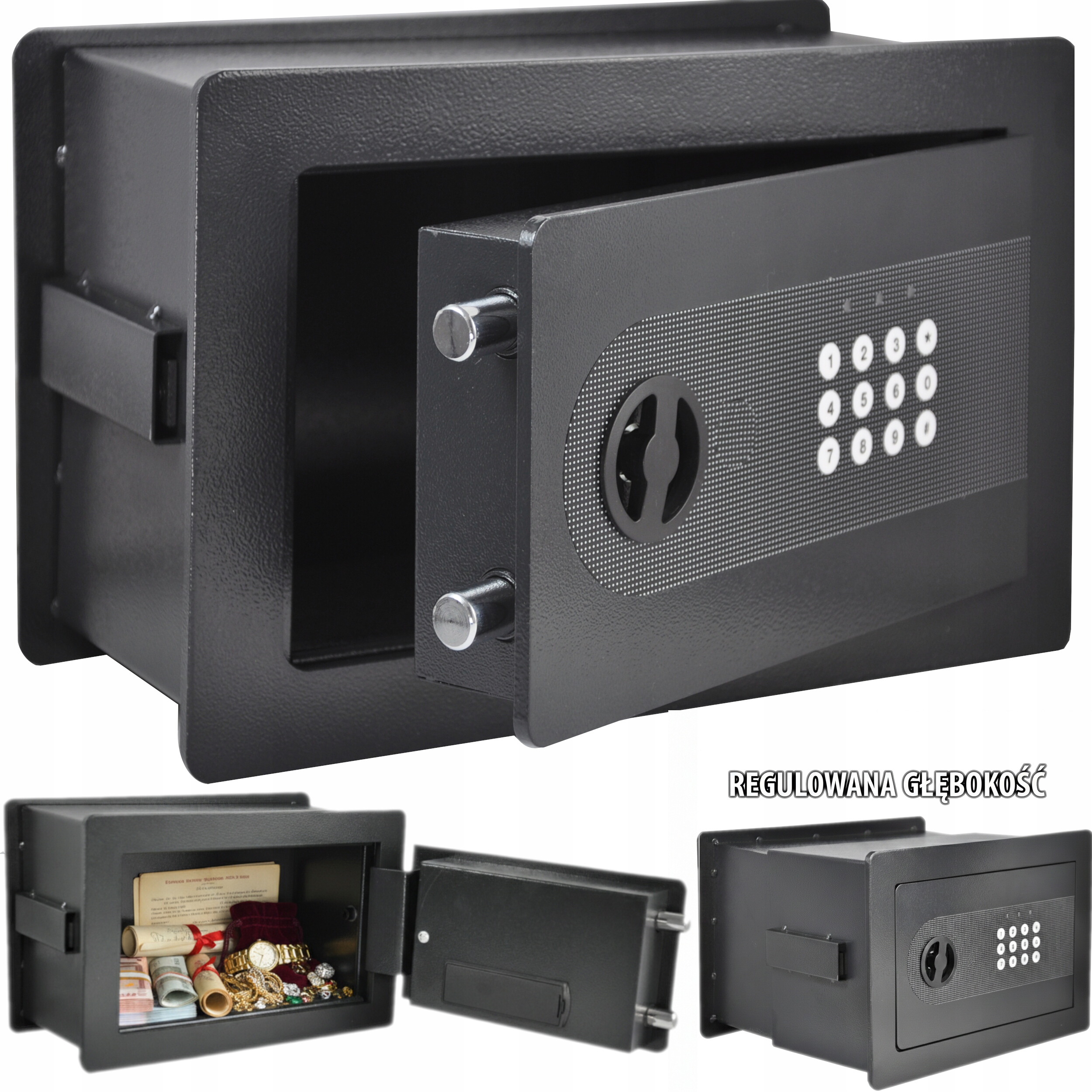 Sejf Ścienny Na Kod Szyfr Do Wmurowania Zabudowy regulacja głębokości 8 kg